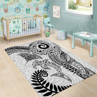 Aotearoa Maori Sea Animals Tribal Area Rug Manta Ray and Shark Moko Pattern White Color
