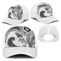 Aotearoa Maori Sea Animals Tribal Baseball Net Cap Manta Ray and Shark Moko Pattern White Color