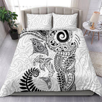 Aotearoa Maori Sea Animals Tribal Bedding Set Manta Ray and Shark Moko Pattern White Color