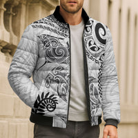 Aotearoa Maori Sea Animals Tribal Bomber Puffer Jacket Manta Ray and Shark Moko Pattern White Color