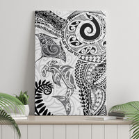 Aotearoa Maori Sea Animals Tribal Canvas Wall Art Manta Ray and Shark Moko Pattern White Color