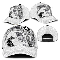 Aotearoa Maori Sea Animals Tribal Classic Cap Manta Ray and Shark Moko Pattern White Color