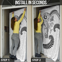 Aotearoa Maori Sea Animals Tribal Door Cover Manta Ray and Shark Moko Pattern White Color