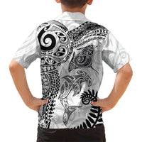 Aotearoa Maori Sea Animals Tribal Family Matching Summer Maxi Dress and Hawaiian Shirt Manta Ray and Shark Moko Pattern White Color LT03 - Polynesian Pride