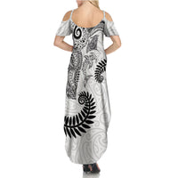 Aotearoa Maori Sea Animals Tribal Family Matching Summer Maxi Dress and Hawaiian Shirt Manta Ray and Shark Moko Pattern White Color LT03 - Polynesian Pride