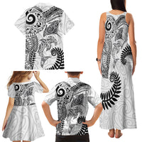Aotearoa Maori Sea Animals Tribal Family Matching Tank Maxi Dress and Hawaiian Shirt Manta Ray and Shark Moko Pattern White Color LT03 - Polynesian Pride