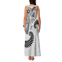 Aotearoa Maori Sea Animals Tribal Family Matching Tank Maxi Dress and Hawaiian Shirt Manta Ray and Shark Moko Pattern White Color LT03 - Polynesian Pride