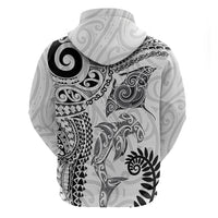 Aotearoa Maori Sea Animals Tribal Hoodie Manta Ray and Shark Moko Pattern White Color