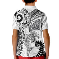 Aotearoa Maori Sea Animals Tribal Kid Polo Shirt Manta Ray and Shark Moko Pattern White Color
