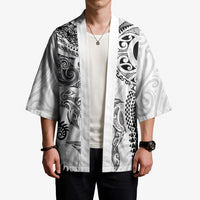 Aotearoa Maori Sea Animals Tribal Kimono Manta Ray and Shark Moko Pattern White Color