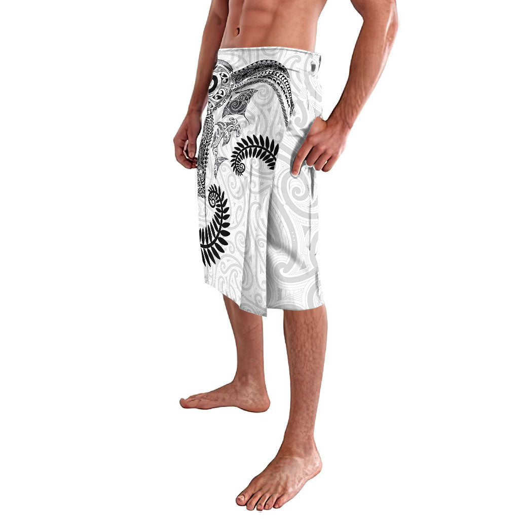 Aotearoa Maori Sea Animals Tribal Lavalava Manta Ray and Shark Moko Pattern White Color