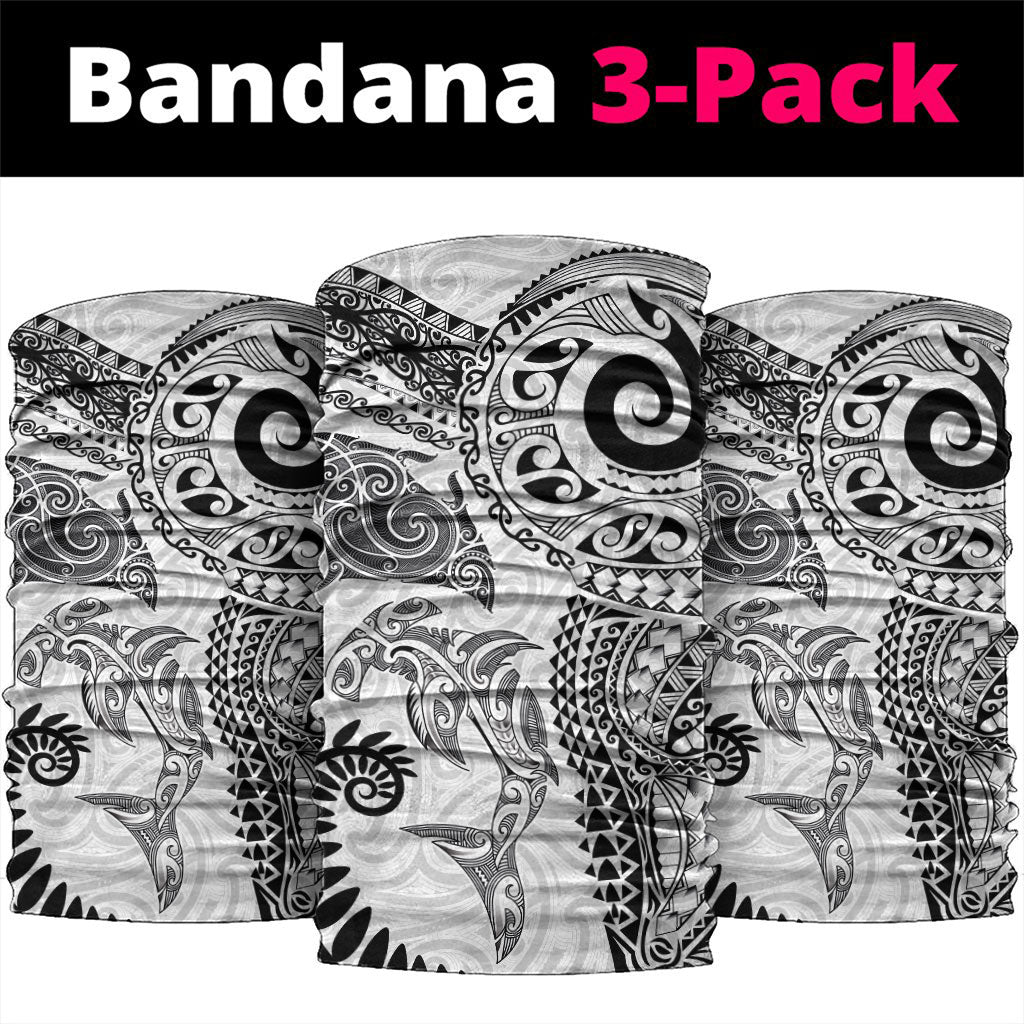 Aotearoa Maori Sea Animals Tribal Neck Gaiter Manta Ray and Shark Moko Pattern White Color