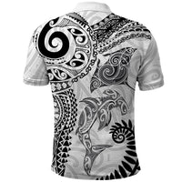 Aotearoa Maori Sea Animals Tribal Polo Shirt Manta Ray and Shark Moko Pattern White Color