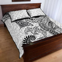 Aotearoa Maori Sea Animals Tribal Quilt Bed Set Manta Ray and Shark Moko Pattern White Color