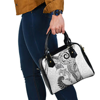 Aotearoa Maori Sea Animals Tribal Shoulder Handbag Manta Ray and Shark Moko Pattern White Color