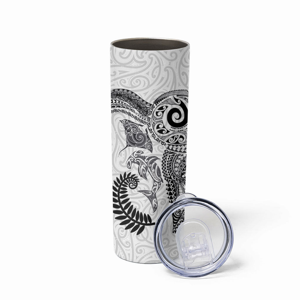 Aotearoa Maori Sea Animals Tribal Skinny Tumbler Manta Ray and Shark Moko Pattern White Color LT03 - Polynesian Pride