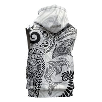 Aotearoa Maori Sea Animals Tribal Sleeveless Zip Hoodie Manta Ray and Shark Moko Pattern White Color