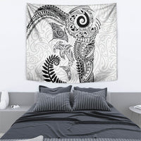Aotearoa Maori Sea Animals Tribal Tapestry Manta Ray and Shark Moko Pattern White Color