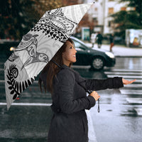 Aotearoa Maori Sea Animals Tribal Umbrella Manta Ray and Shark Moko Pattern White Color