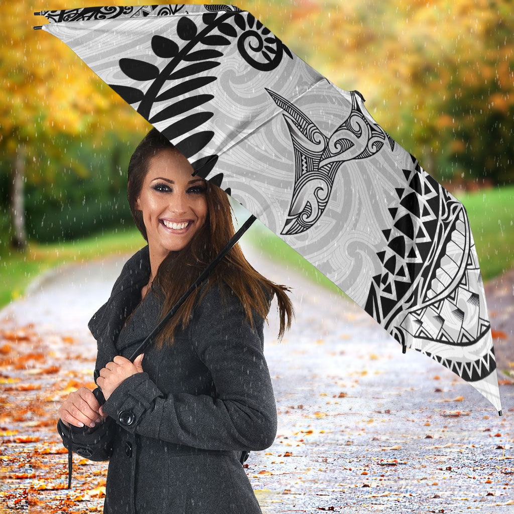 Aotearoa Maori Sea Animals Tribal Umbrella Manta Ray and Shark Moko Pattern White Color