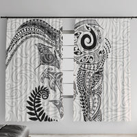 Aotearoa Maori Sea Animals Tribal Window Curtain Manta Ray and Shark Moko Pattern White Color