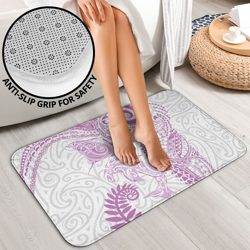 Aotearoa Maori Sea Animals Tribal Bathroom Set Manta Ray and Shark Moko Pattern Pink Color
