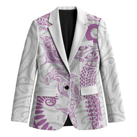 Aotearoa Maori Sea Animals Tribal Blazer Manta Ray and Shark Moko Pattern Pink Color