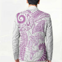Aotearoa Maori Sea Animals Tribal Blazer Manta Ray and Shark Moko Pattern Pink Color