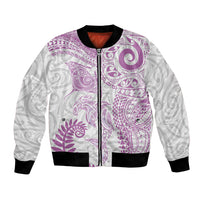 Aotearoa Maori Sea Animals Tribal Bomber Jacket Manta Ray and Shark Moko Pattern Pink Color