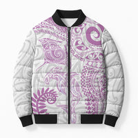Aotearoa Maori Sea Animals Tribal Bomber Puffer Jacket Manta Ray and Shark Moko Pattern Pink Color