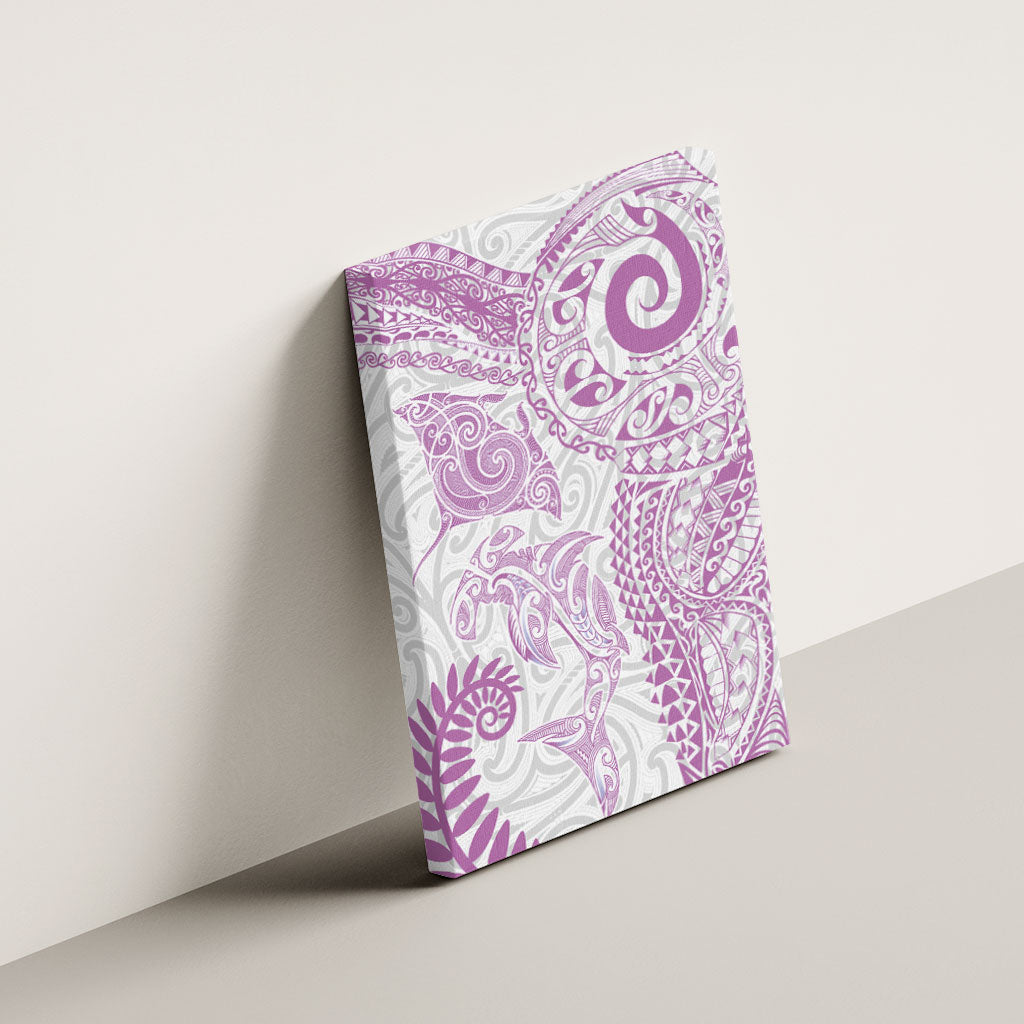 Aotearoa Maori Sea Animals Tribal Canvas Wall Art Manta Ray and Shark Moko Pattern Pink Color