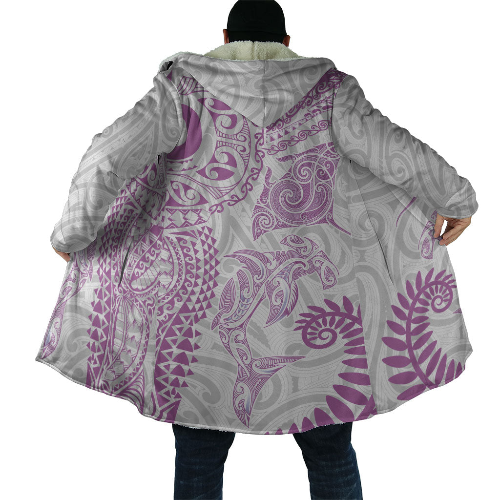 Aotearoa Maori Sea Animals Tribal Cloak Manta Ray and Shark Moko Pattern Pink Color