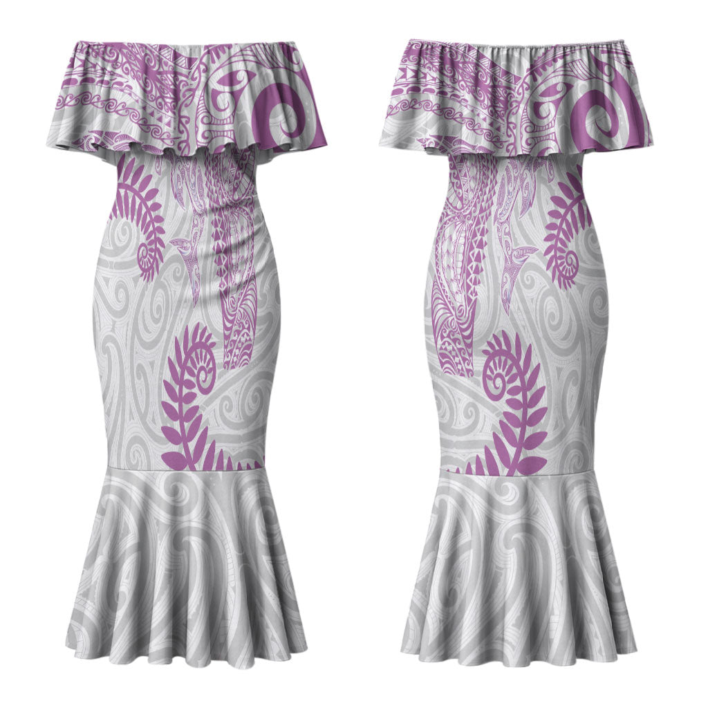 Aotearoa Maori Sea Animals Tribal Couples Matching Mermaid Dress and Hawaiian Shirt Manta Ray and Shark Moko Pattern Pink Color LT03 - Polynesian Pride