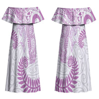 Aotearoa Maori Sea Animals Tribal Couples Matching Off Shoulder Maxi Dress and Hawaiian Shirt Manta Ray and Shark Moko Pattern Pink Color LT03 - Polynesian Pride