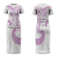 Aotearoa Maori Sea Animals Tribal Couples Matching Short Sleeve Bodycon Dress and Long Sleeve Button Shirt Manta Ray and Shark Moko Pattern Pink Color LT03 - Polynesian Pride