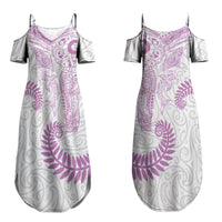 Aotearoa Maori Sea Animals Tribal Couples Matching Summer Maxi Dress and Hawaiian Shirt Manta Ray and Shark Moko Pattern Pink Color LT03 - Polynesian Pride