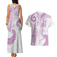Aotearoa Maori Sea Animals Tribal Couples Matching Tank Maxi Dress and Hawaiian Shirt Manta Ray and Shark Moko Pattern Pink Color LT03 - Polynesian Pride