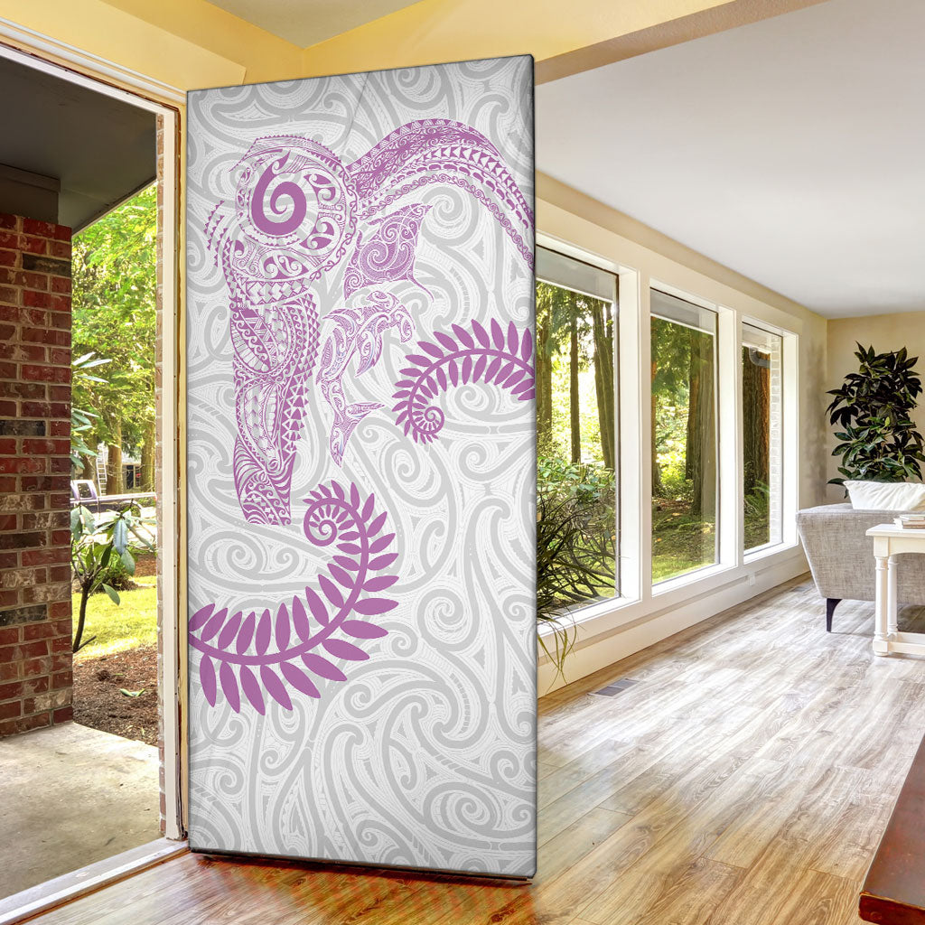 Aotearoa Maori Sea Animals Tribal Door Cover Manta Ray and Shark Moko Pattern Pink Color