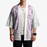 Aotearoa Maori Sea Animals Tribal Kimono Manta Ray and Shark Moko Pattern Pink Color