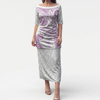 Aotearoa Maori Sea Animals Tribal Puletasi Manta Ray and Shark Moko Pattern Pink Color LT03 Long Dress Pink - Polynesian Pride