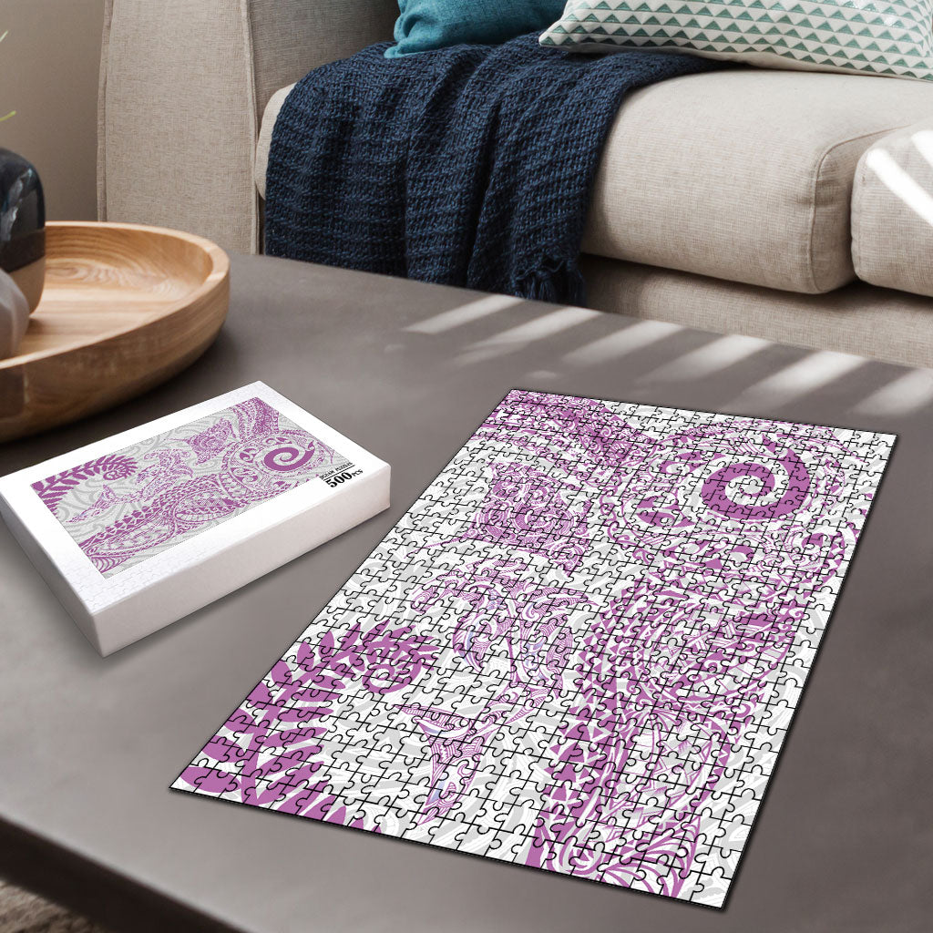 Aotearoa Maori Sea Animals Tribal Puzzle Manta Ray and Shark Moko Pattern Pink Color