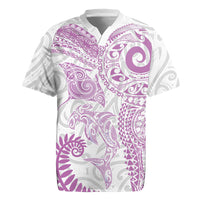 Aotearoa Maori Sea Animals Tribal Rugby Jersey Manta Ray and Shark Moko Pattern Pink Color