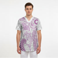 Aotearoa Maori Sea Animals Tribal Scrub Top Manta Ray and Shark Moko Pattern Pink Color
