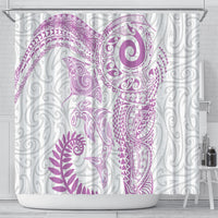 Aotearoa Maori Sea Animals Tribal Shower Curtain Manta Ray and Shark Moko Pattern Pink Color