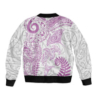 Aotearoa Maori Sea Animals Tribal Sleeve Zip Bomber Jacket Manta Ray and Shark Moko Pattern Pink Color