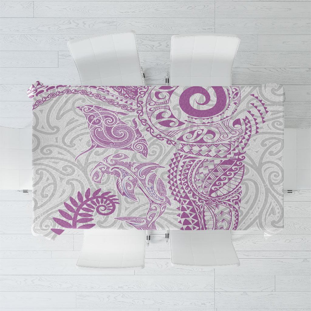 Aotearoa Maori Sea Animals Tribal Tablecloth Manta Ray and Shark Moko Pattern Pink Color