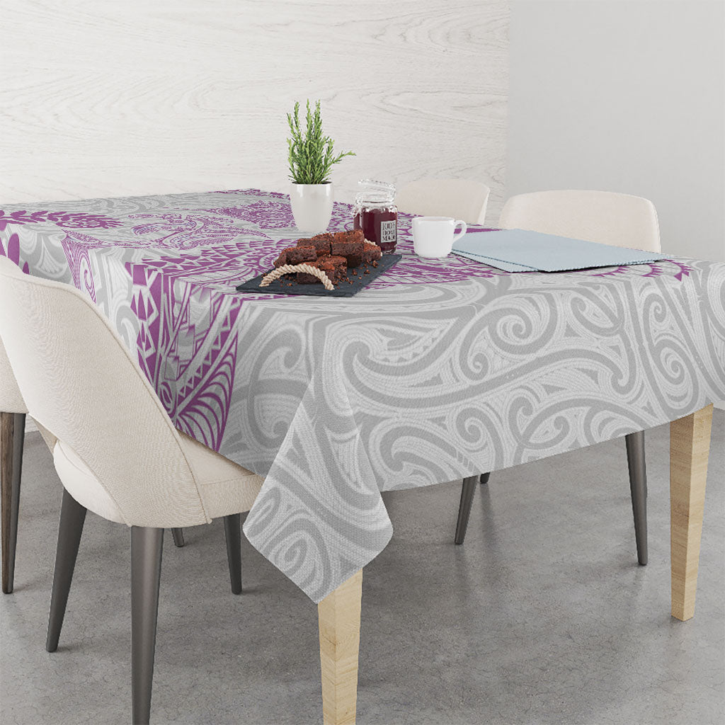 Aotearoa Maori Sea Animals Tribal Tablecloth Manta Ray and Shark Moko Pattern Pink Color