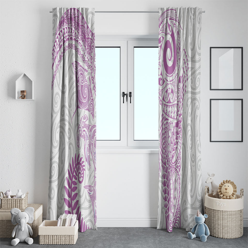 Aotearoa Maori Sea Animals Tribal Window Curtain Manta Ray and Shark Moko Pattern Pink Color