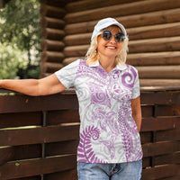 Aotearoa Maori Sea Animals Tribal Women Polo Shirt Manta Ray and Shark Moko Pattern Pink Color LT03 - Polynesian Pride