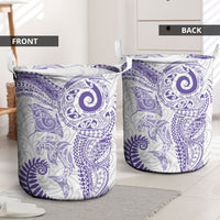 Aotearoa Maori Sea Animals Tribal Laundry Basket Manta Ray and Shark Moko Pattern Purple Color